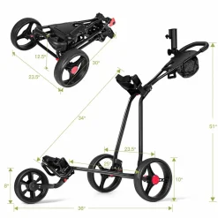 Tangkula Golf Push Cart, Lightweight Collapsible Golf Pull Cart, 3 Wheels Golf Trolley with Foot Brake Umbrella Holder & Cup Holder