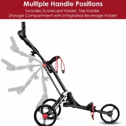 Tangkula Golf Push Cart, Lightweight Aluminum Collapsible Golf Pull Cart, 3 Wheels Push & Pull Golf Cart Trolley with Foot Brake