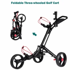 Tangkula Golf Push Cart, Lightweight Aluminum Collapsible Golf Pull Cart, 3 Wheels Push & Pull Golf Cart Trolley with Foot Brake