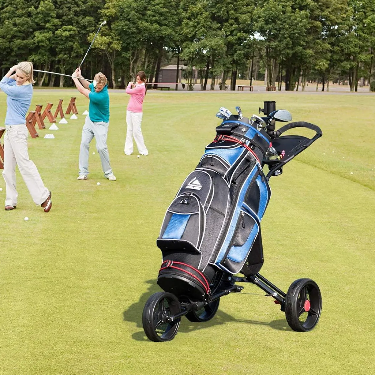 Tangkula Golf Push Cart, Lightweight Aluminum Collapsible Golf Pull Cart, 3 Wheels Push & Pull Golf Cart Trolley with Foot Brake
