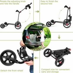 Tangkula Golf Push Cart, Lightweight Collapsible Golf Pull Cart, 3 Wheels Golf Trolley with Foot Brake Umbrella Holder & Cup Holder
