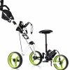 Tangkula Golf Push Cart with Seat, Lightweight Folding 3 Wheels Golf Pull Cart, Golf Trolley with Scoreboard Bag Foot Brake