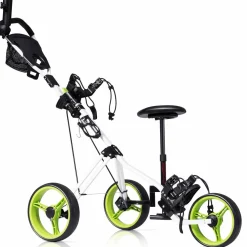 Tangkula Golf Push Cart with Seat, Lightweight Folding 3 Wheels Golf Pull Cart, Golf Trolley with Scoreboard Bag Foot Brake