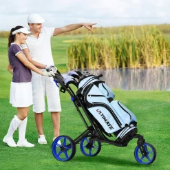 Tangkula Golf Push Cart with 360 Rotating Front Wheel, Aluminum Collapsible 3 Wheels Golf Pull Cart, Golf Trolley w/Elastic Strap