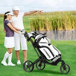 Tangkula Golf Push Cart with 360 Rotating Front Wheel, Aluminum Collapsible 3 Wheels Golf Pull Cart, Golf Trolley w/Elastic Strap