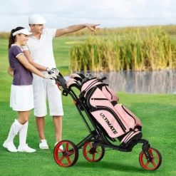 Tangkula Golf Push Cart with 360 Rotating Front Wheel, Aluminum Collapsible 3 Wheels Golf Pull Cart, Golf Trolley w/Elastic Strap