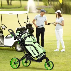 Tangkula Golf Push Cart with 360 Rotating Front Wheel, Aluminum Collapsible 3 Wheels Golf Pull Cart, Golf Trolley w/Elastic Strap