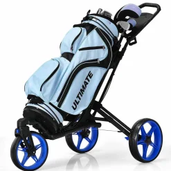 Tangkula Golf Push Cart with 360 Rotating Front Wheel, Aluminum Collapsible 3 Wheels Golf Pull Cart, Golf Trolley w/Elastic Strap