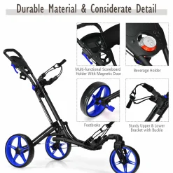 Tangkula Golf Push Cart with 360 Rotating Front Wheel, Aluminum Collapsible 3 Wheels Golf Pull Cart, Golf Trolley w/Elastic Strap