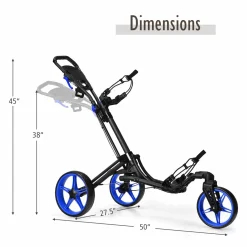 Tangkula Golf Push Cart with 360 Rotating Front Wheel, Aluminum Collapsible 3 Wheels Golf Pull Cart, Golf Trolley w/Elastic Strap