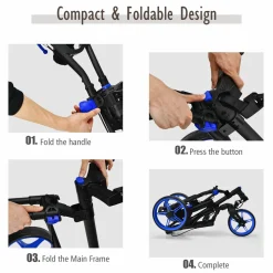Tangkula Golf Push Cart with 360 Rotating Front Wheel, Aluminum Collapsible 3 Wheels Golf Pull Cart, Golf Trolley w/Elastic Strap