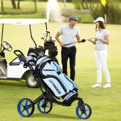 Tangkula Golf Push Cart with 360 Rotating Front Wheel, Aluminum Collapsible 3 Wheels Golf Pull Cart, Golf Trolley w/Elastic Strap