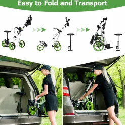 Tangkula Golf Push Cart with Seat, Lightweight Folding 3 Wheels Golf Pull Cart, Golf Trolley with Scoreboard Bag Foot Brake