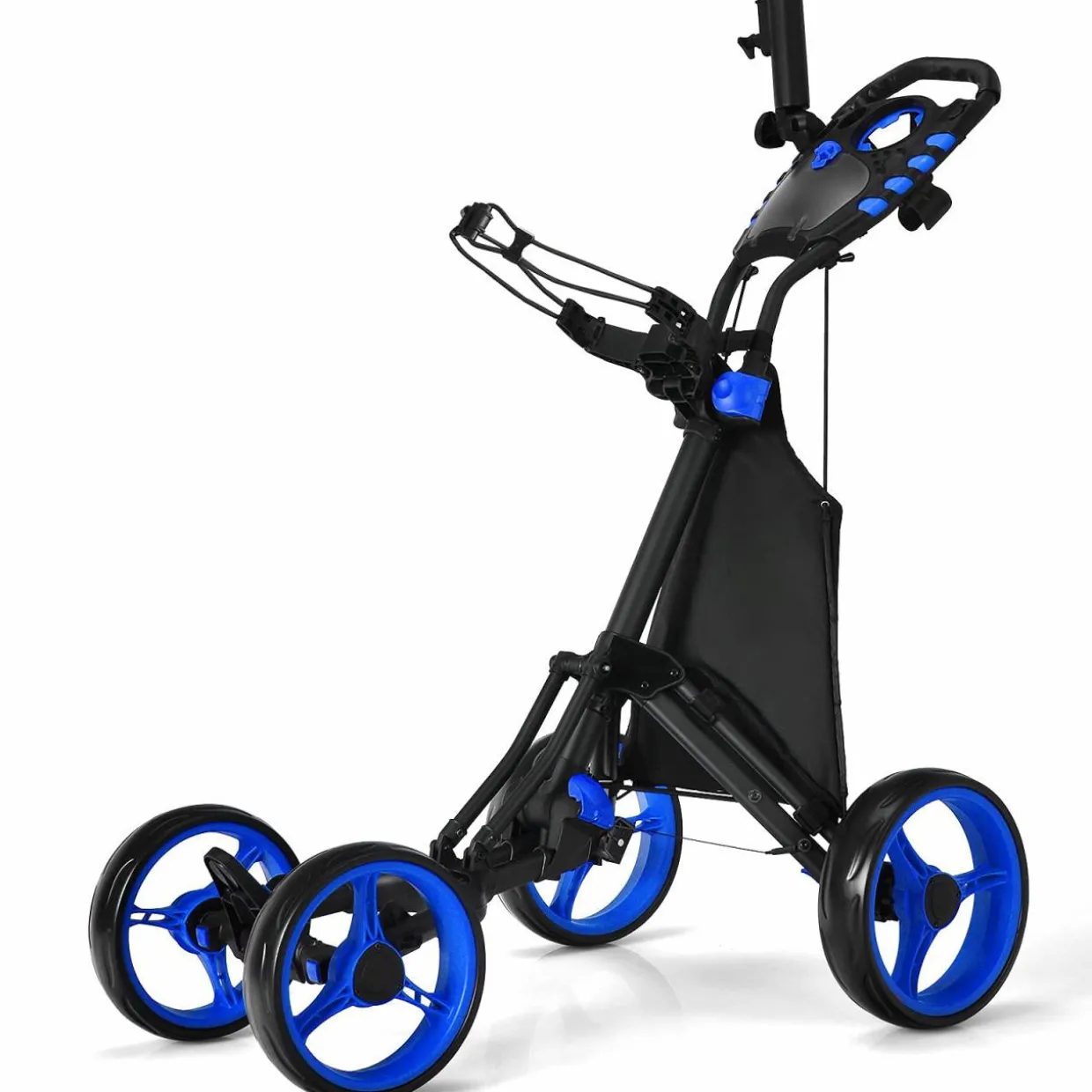 Tangkula Golf Push Pull Cart, Lightweight Aluminum Collapsible 4 Wheels Golf Push Cart, Golf Trolley with Waterproof Bag & Foot Brake