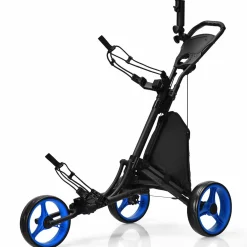 Tangkula Golf Push Pull Cart, Lightweight Aluminum Collapsible 3 Wheels Golf Push Cart, Golf Trolley w/Storage Bag