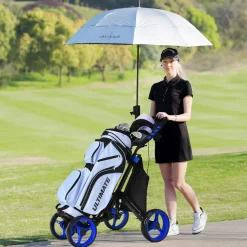 Tangkula Golf Push Pull Cart, Lightweight Aluminum Collapsible 4 Wheels Golf Push Cart, Golf Trolley with Waterproof Bag & Foot Brake
