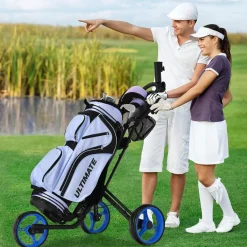Tangkula Golf Push Pull Cart, Lightweight Aluminum Collapsible 3 Wheels Golf Push Cart
