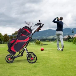 Tangkula Golf Push Pull Cart, 4 Wheels Foldable Collapsible Golf Trolley with Umbrella Holder, Foot Brake, Scorecard & Drink Holder