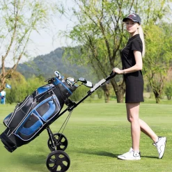 Tangkula Golf Push Pull Cart, Lightweight Foldable 2 Wheels Push Pull Golf Cart Trolley, Walking Push Golf Cart