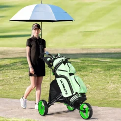 Tangkula Golf Push Pull Cart, Lightweight Aluminum Collapsible 3 Wheels Golf Push Cart, Golf Trolley w/Storage Bag