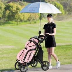 Tangkula Golf Push Pull Cart, Lightweight Aluminum Collapsible 4 Wheels Golf Push Cart, Golf Trolley with Waterproof Bag & Foot Brake