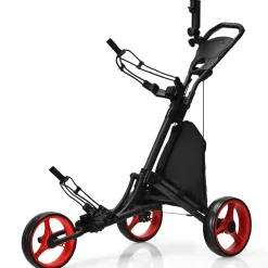 Tangkula Golf Push Pull Cart, Lightweight Aluminum Collapsible 3 Wheels Golf Push Cart, Golf Trolley w/Storage Bag