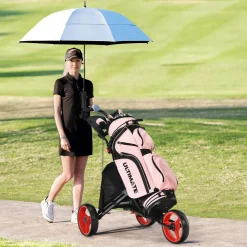 Tangkula Golf Push Pull Cart, Lightweight Aluminum Collapsible 3 Wheels Golf Push Cart, Golf Trolley w/Storage Bag