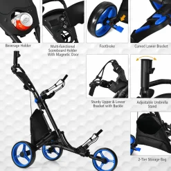 Tangkula Golf Push Pull Cart, Lightweight Aluminum Collapsible 3 Wheels Golf Push Cart, Golf Trolley w/Storage Bag