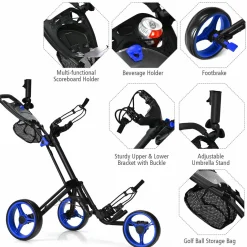 Tangkula Golf Push Pull Cart, Lightweight Aluminum Collapsible 3 Wheels Golf Push Cart