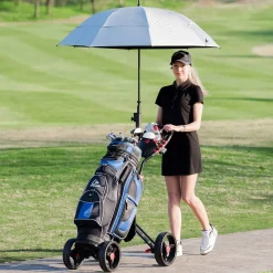 Tangkula Golf Push Pull Cart, 4 Wheels Foldable Collapsible Golf Trolley with Umbrella Holder, Foot Brake, Scorecard & Drink Holder