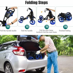 Tangkula Golf Push Pull Cart, Lightweight Aluminum Collapsible 4 Wheels Golf Push Cart, Golf Trolley with Waterproof Bag & Foot Brake