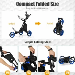 Tangkula Golf Push Pull Cart, Lightweight Aluminum Collapsible 3 Wheels Golf Push Cart, Golf Trolley w/Storage Bag