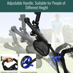 Tangkula Golf Push Pull Cart, Lightweight Aluminum Collapsible 3 Wheels Golf Push Cart