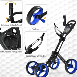 Tangkula Golf Push Pull Cart, Lightweight Aluminum Collapsible Golf Push Cart with 4 Wheels