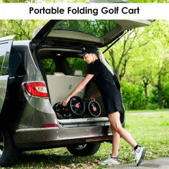 Tangkula Golf Push Pull Cart, 4 Wheels Foldable Collapsible Golf Trolley with Umbrella Holder, Foot Brake, Scorecard & Drink Holder
