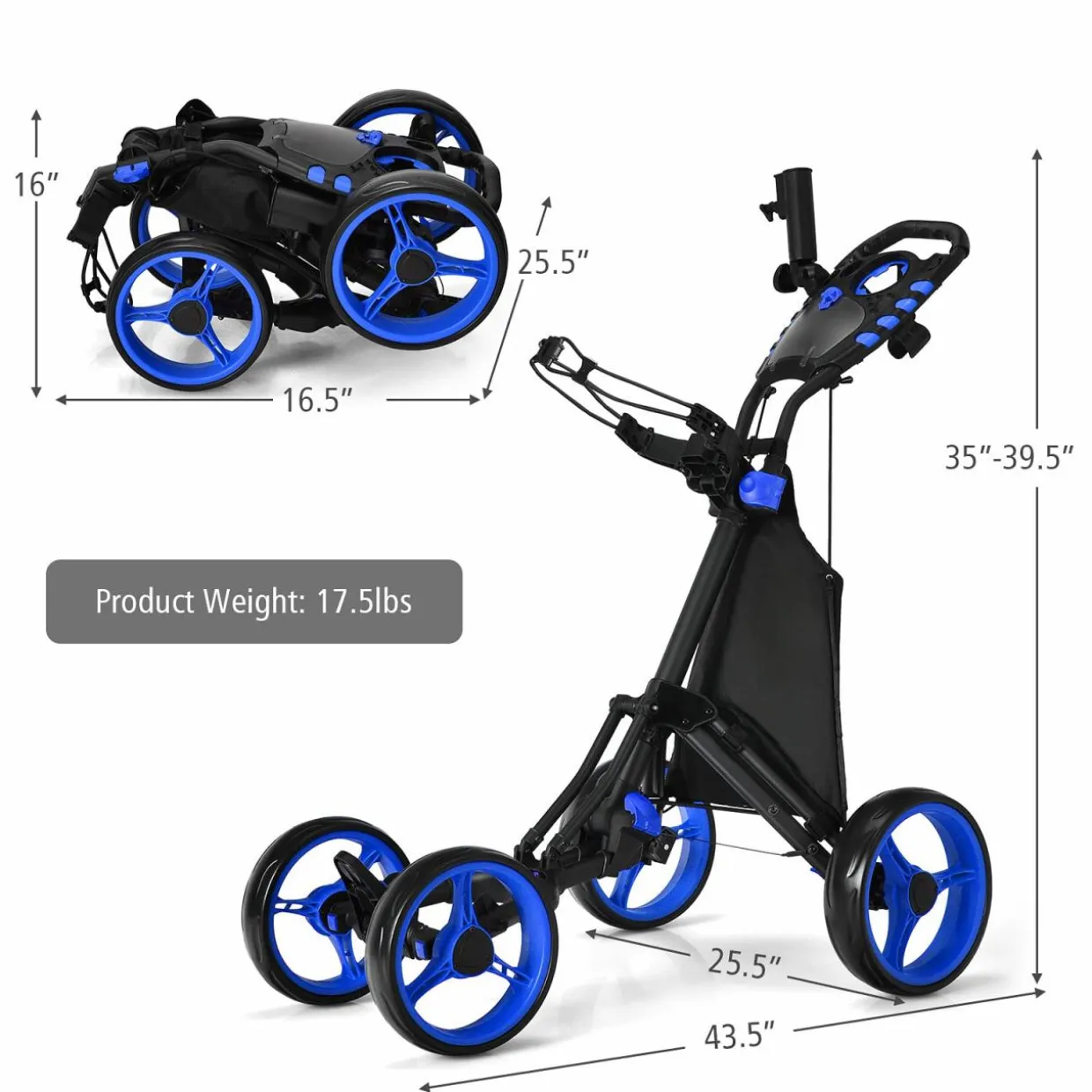 Tangkula Golf Push Pull Cart, Lightweight Aluminum Collapsible 4 Wheels Golf Push Cart, Golf Trolley with Waterproof Bag & Foot Brake