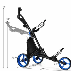 Tangkula Golf Push Pull Cart, Lightweight Aluminum Collapsible 3 Wheels Golf Push Cart, Golf Trolley w/Storage Bag