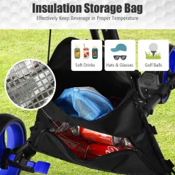 Tangkula Golf Push Pull Cart, Lightweight Aluminum Collapsible 3 Wheels Golf Push Cart, Golf Trolley w/Storage Bag