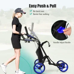 Tangkula Golf Push Pull Cart, Lightweight Aluminum Collapsible 4 Wheels Golf Push Cart, Golf Trolley with Waterproof Bag & Foot Brake