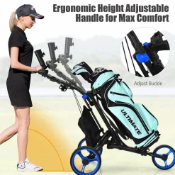 Tangkula Golf Push Pull Cart, Lightweight Aluminum Collapsible 3 Wheels Golf Push Cart, Golf Trolley w/Storage Bag