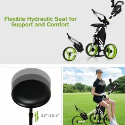 Tangkula Golf Push Pull Cart with Seat, Lightweight Foldable Collapsible 3 Wheels Golf Push Cart, Golf Trolley W/Storage Bag Foot Brake