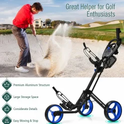 Tangkula Golf Push Pull Cart, Lightweight Aluminum Collapsible 3 Wheels Golf Push Cart