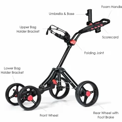 Tangkula Golf Push Pull Cart, 4 Wheels Foldable Collapsible Golf Trolley with Umbrella Holder, Foot Brake, Scorecard & Drink Holder