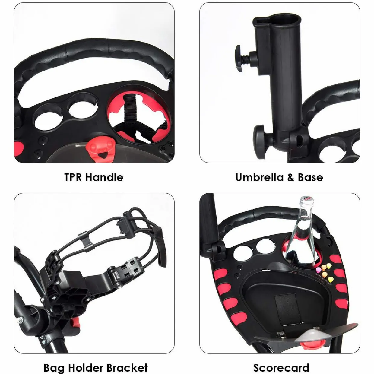 Tangkula Golf Push Pull Cart, 4 Wheels Foldable Collapsible Golf Trolley with Umbrella Holder, Foot Brake, Scorecard & Drink Holder