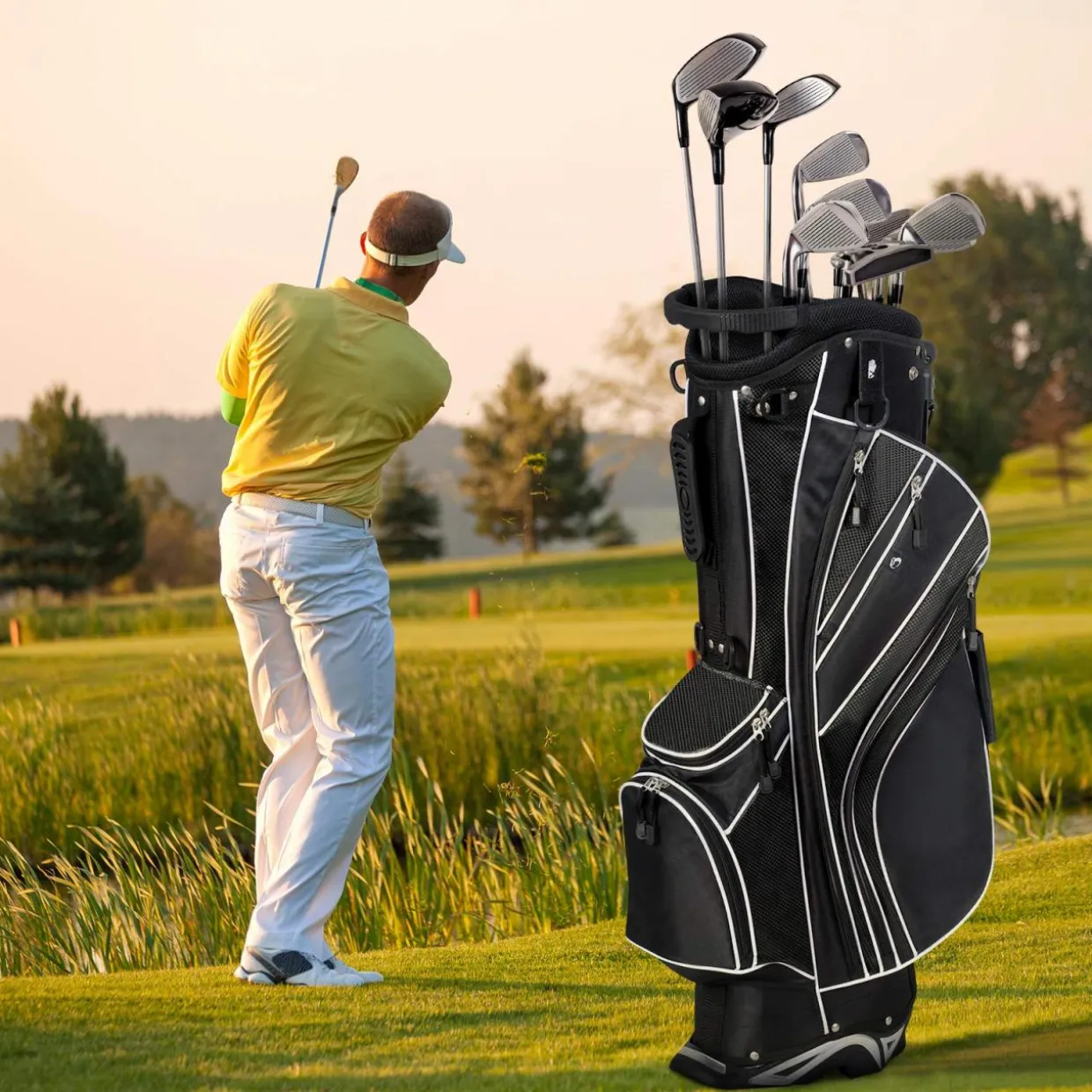 Tangkula Golf Stand Bag for Men & Women, Golf Carry Bag with 6 Way Divider Carry Organizer Pockets Storage