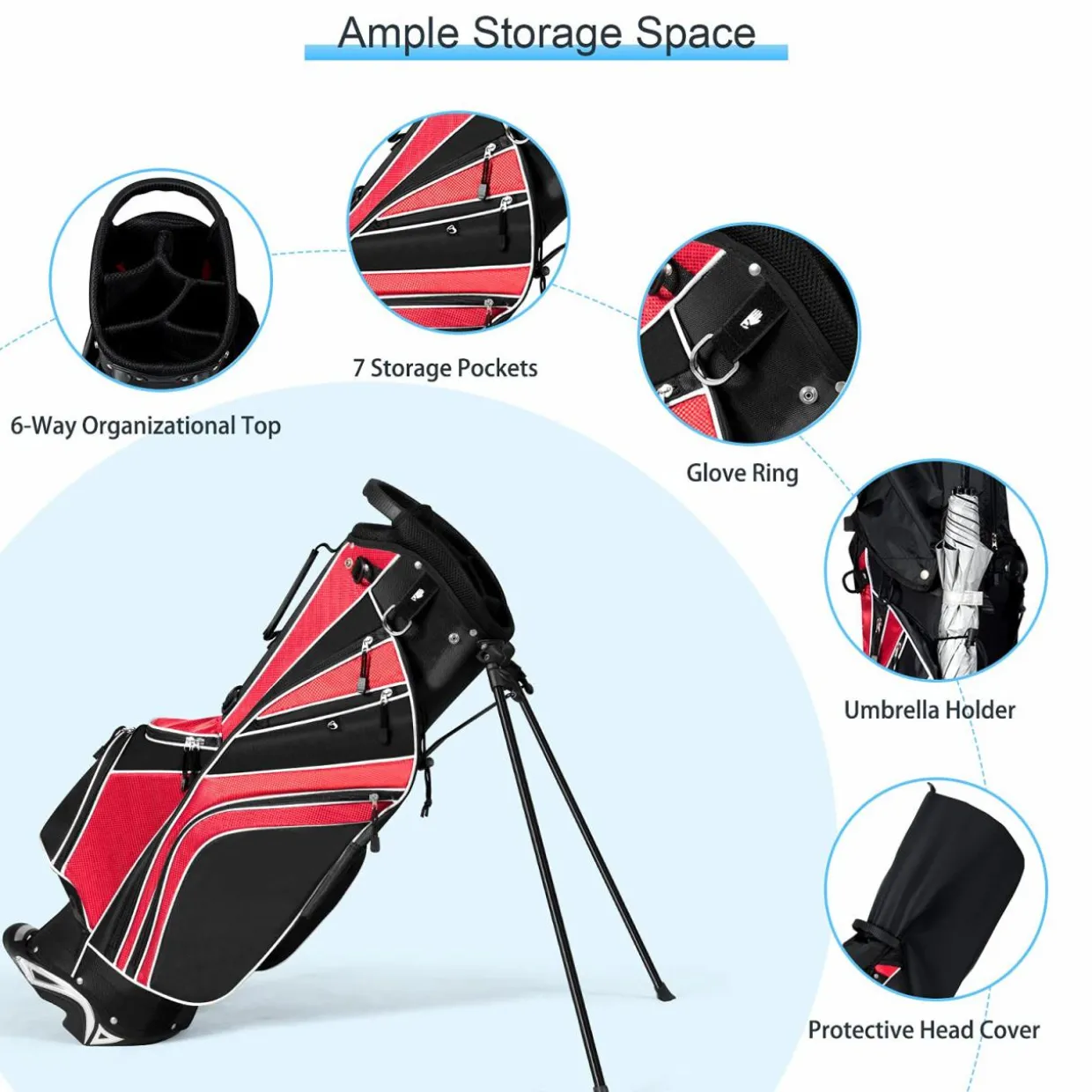 Tangkula Golf Stand Bag for Men & Women, Golf Carry Bag with 6 Way Divider Carry Organizer Pockets Storage