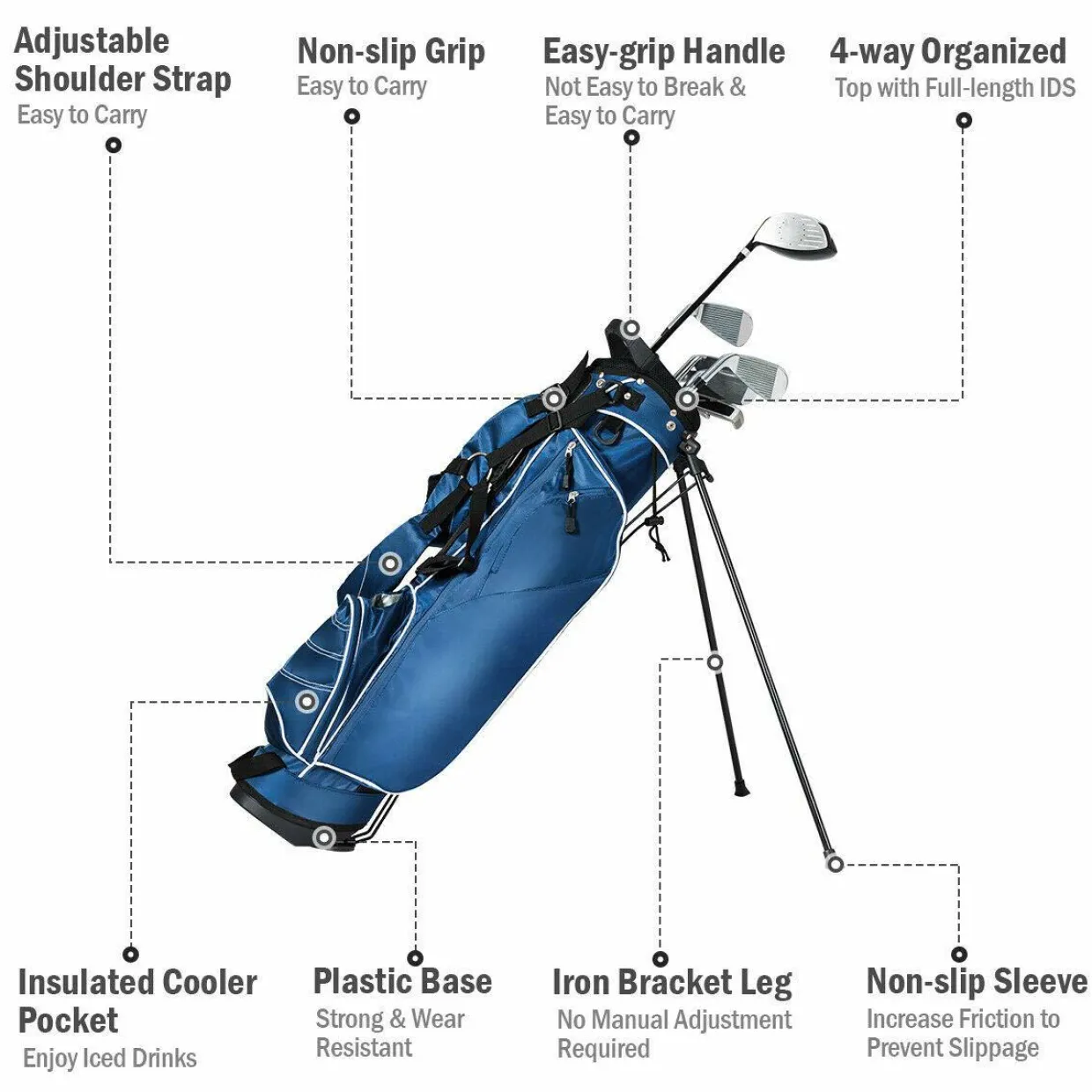 Tangkula Golf Stand Bag, Lightweight Organized Golf Bag, Easy Carry Shoulder Bag with 3 Way Dividers and 4 Pockets for Extra Storage