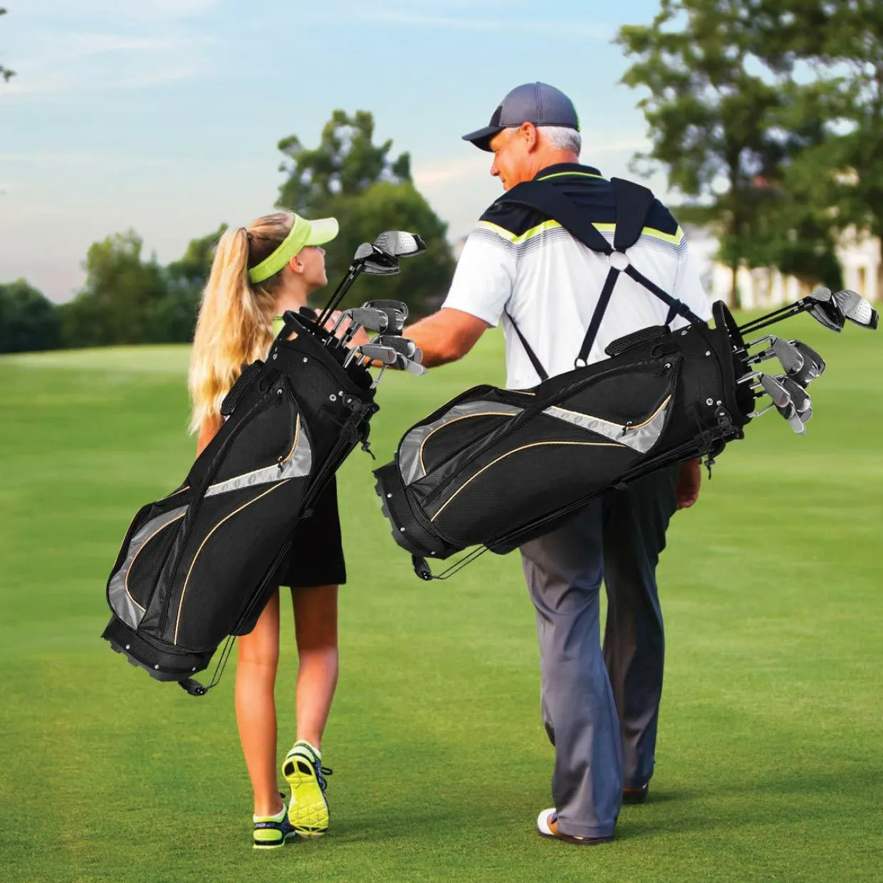 Tangkula Golf Stand Bag with 8 Way Divider, Portable Golf Bag, Women's Men's Golf Bag, Black