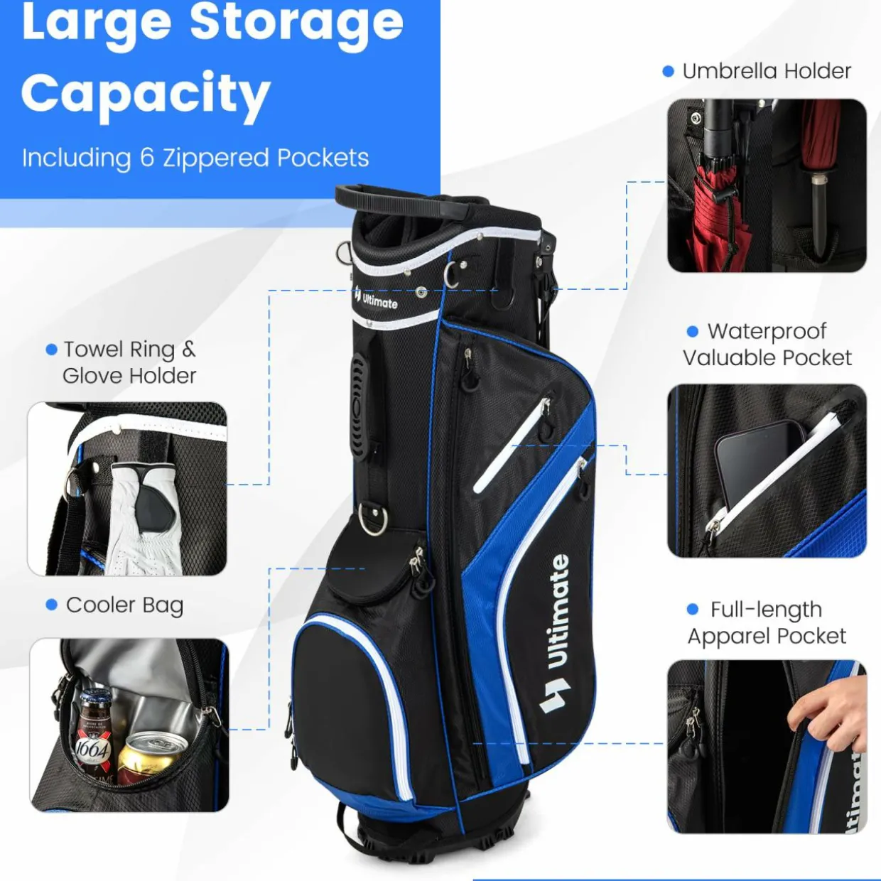 Tangkula Golf Stand Bag with 14 Way Top Dividers