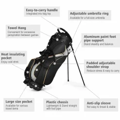 Tangkula Golf Stand Bag with 8 Way Divider, Portable Golf Bag, Women's Men's Golf Bag, Black